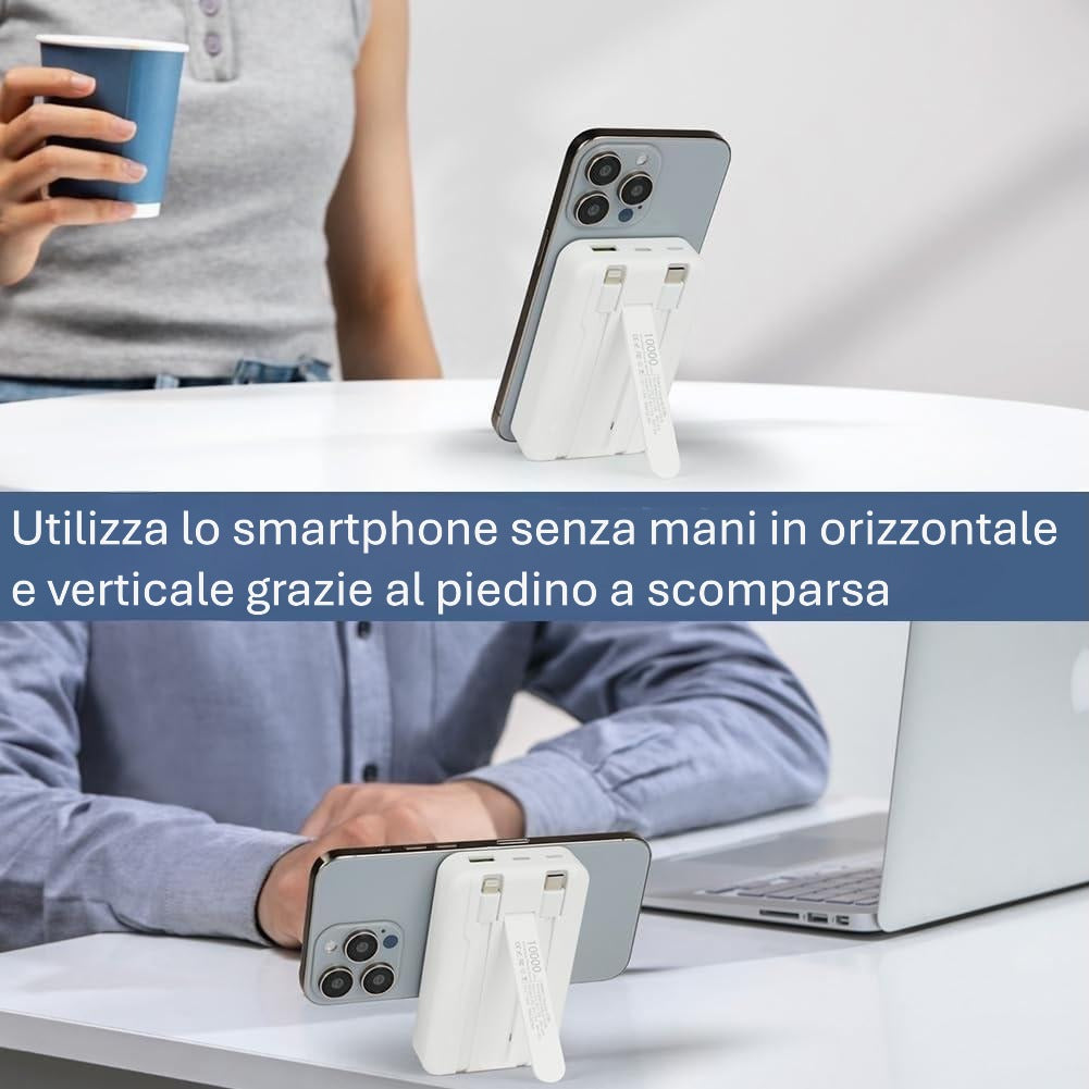 Powerbank Magnetico 10000mAh - Ricarica Wireless 15W e Cavi Integrati