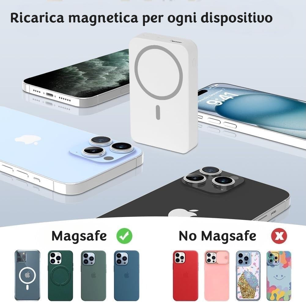 KeepCharge Powerbank Magnetico 10000mAh - Ricarica Wireless 15W e Cavi Integrati