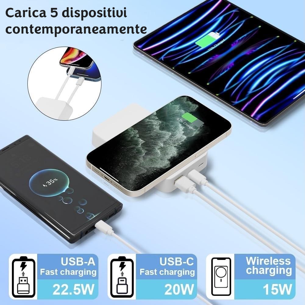 KeepCharge Powerbank Magnetico 10000mAh - Ricarica Wireless 15W e Cavi Integrati